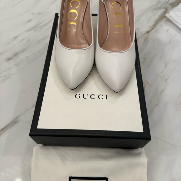 Gucci White Leather Sylvie Slingback Pumps size 38 - Picture 2 of 12